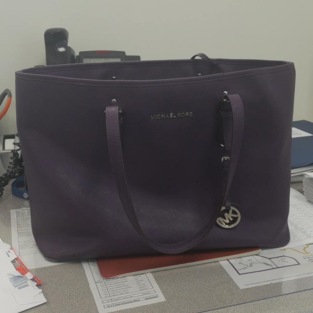 Jet set travel saffiano top zip tote